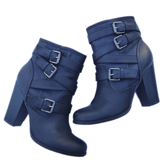 JustFab Shoes - Just Fab Strappy Heeled Faux Leather Boots 7.5